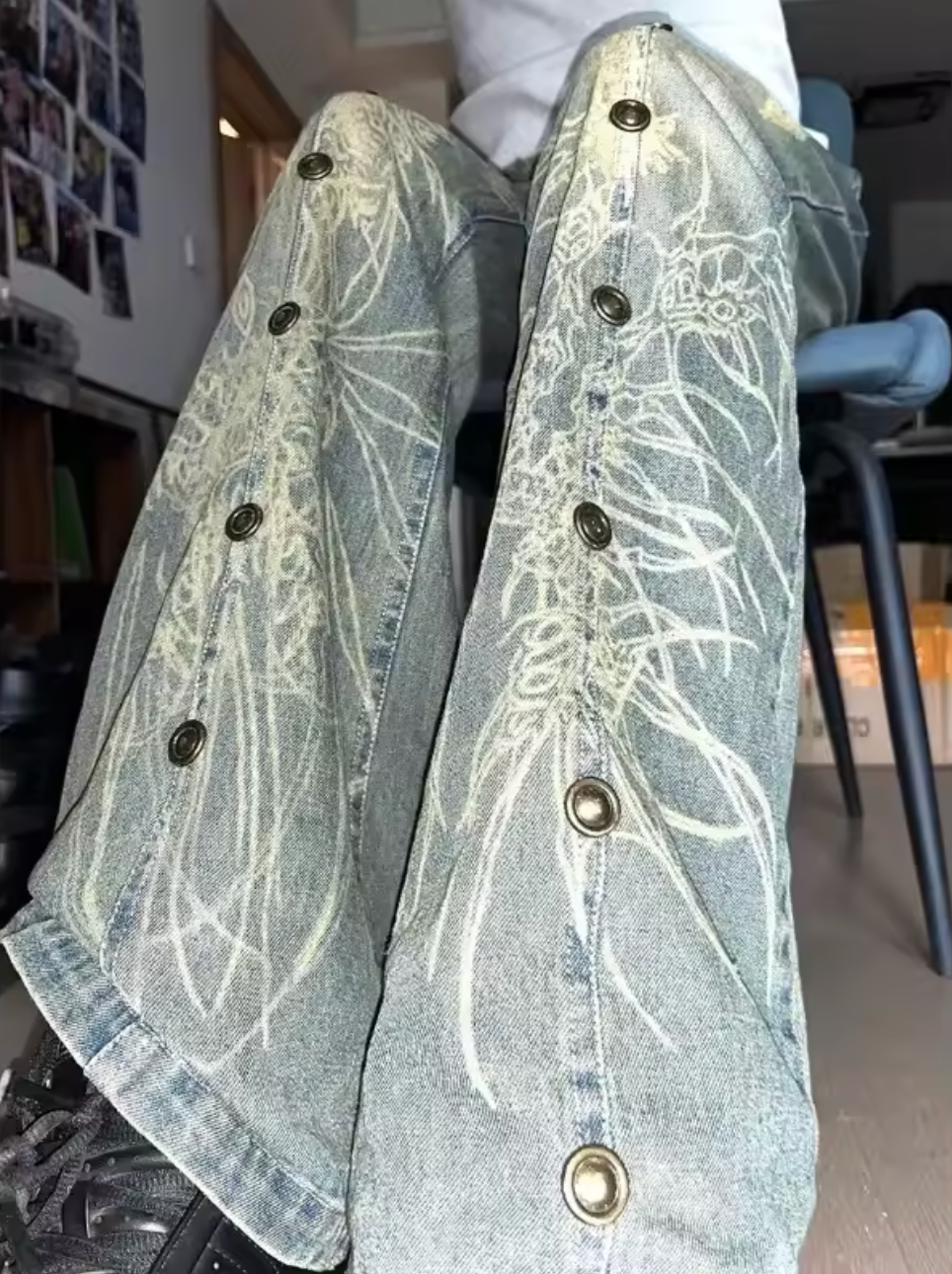Gothic Painted Rivet Flare Jeans - PWM