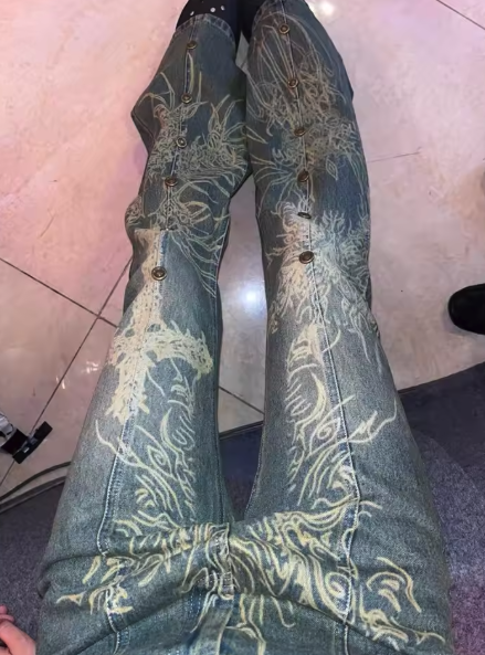 Gothic Painted Rivet Flare Jeans - PWM