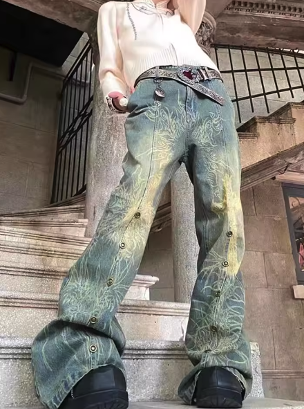 Gothic Painted Rivet Flare Jeans - PWM