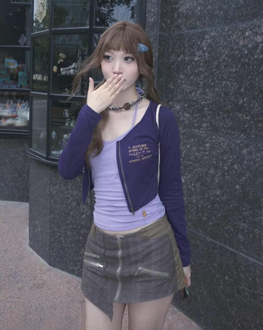 Two Piece Set Patchwork Zipper Shrit