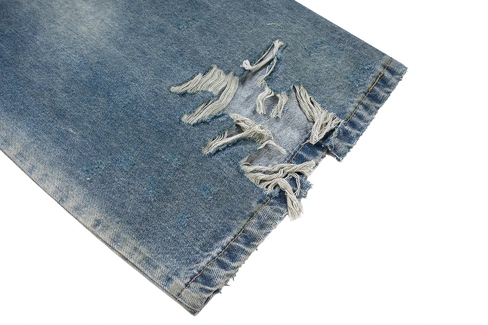 Damaged Hole Baggy Wide Leg Jeans - PWM