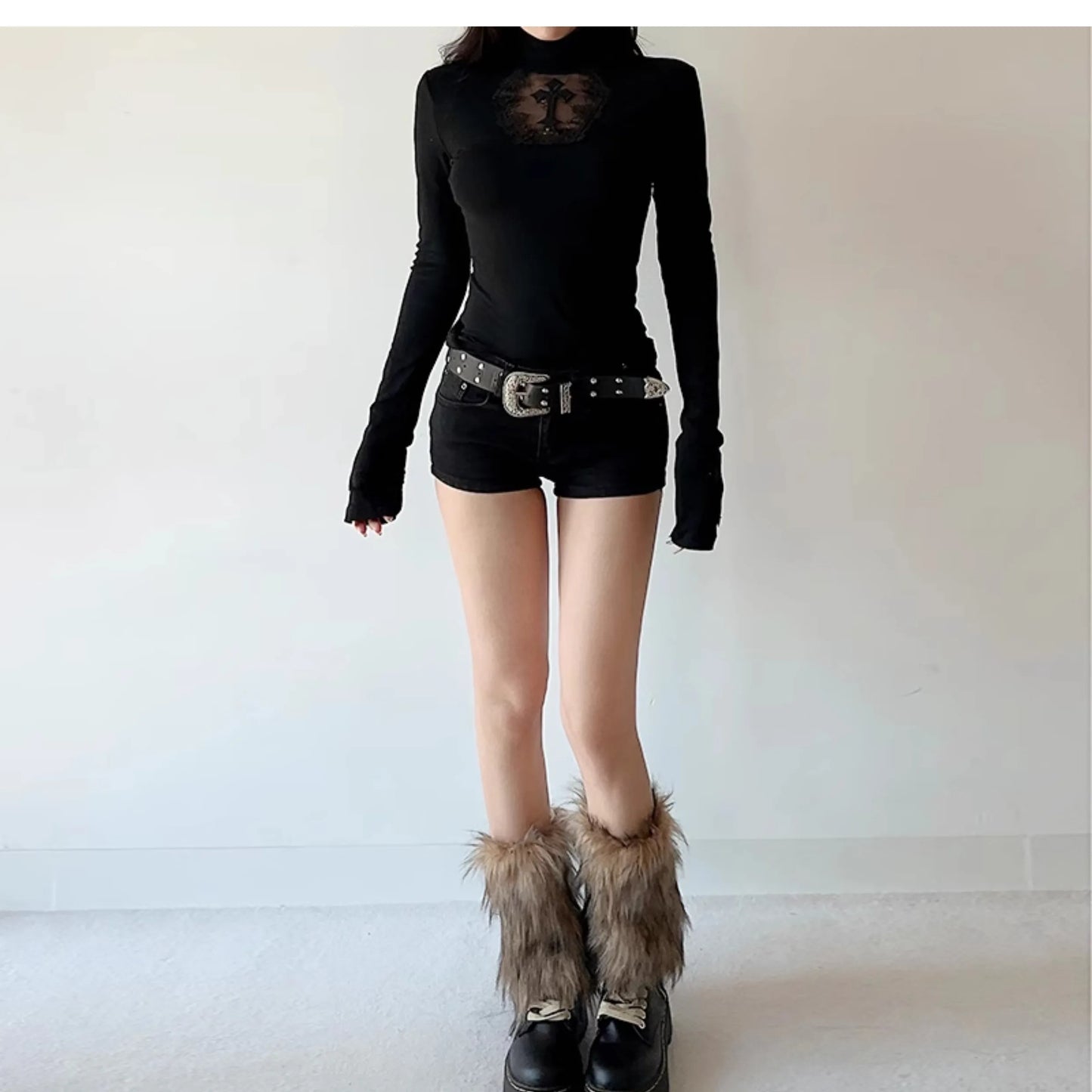 Stretch Black Gothic Cross Tops