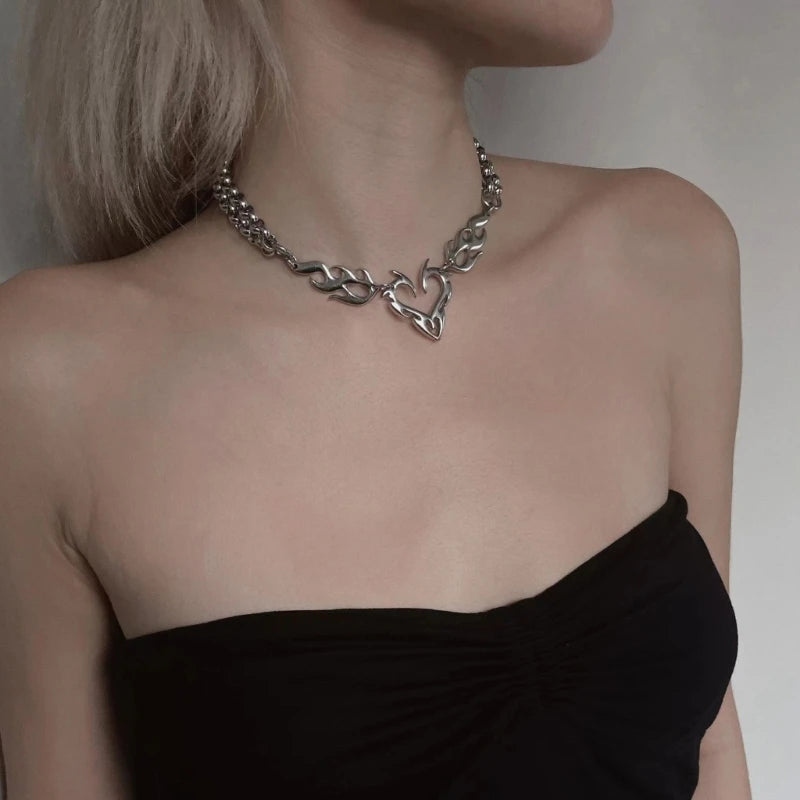 Hollow Flame Heart Pendant Necklaces - PWM
