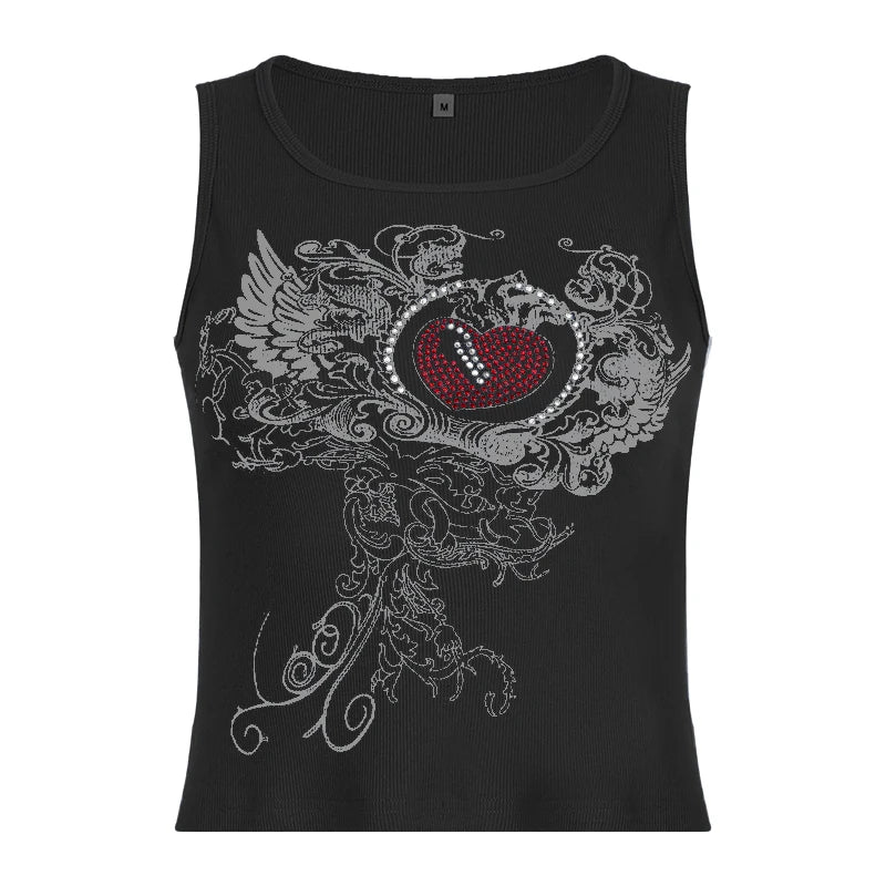 Rhinestones Print Crop Top - PWM
