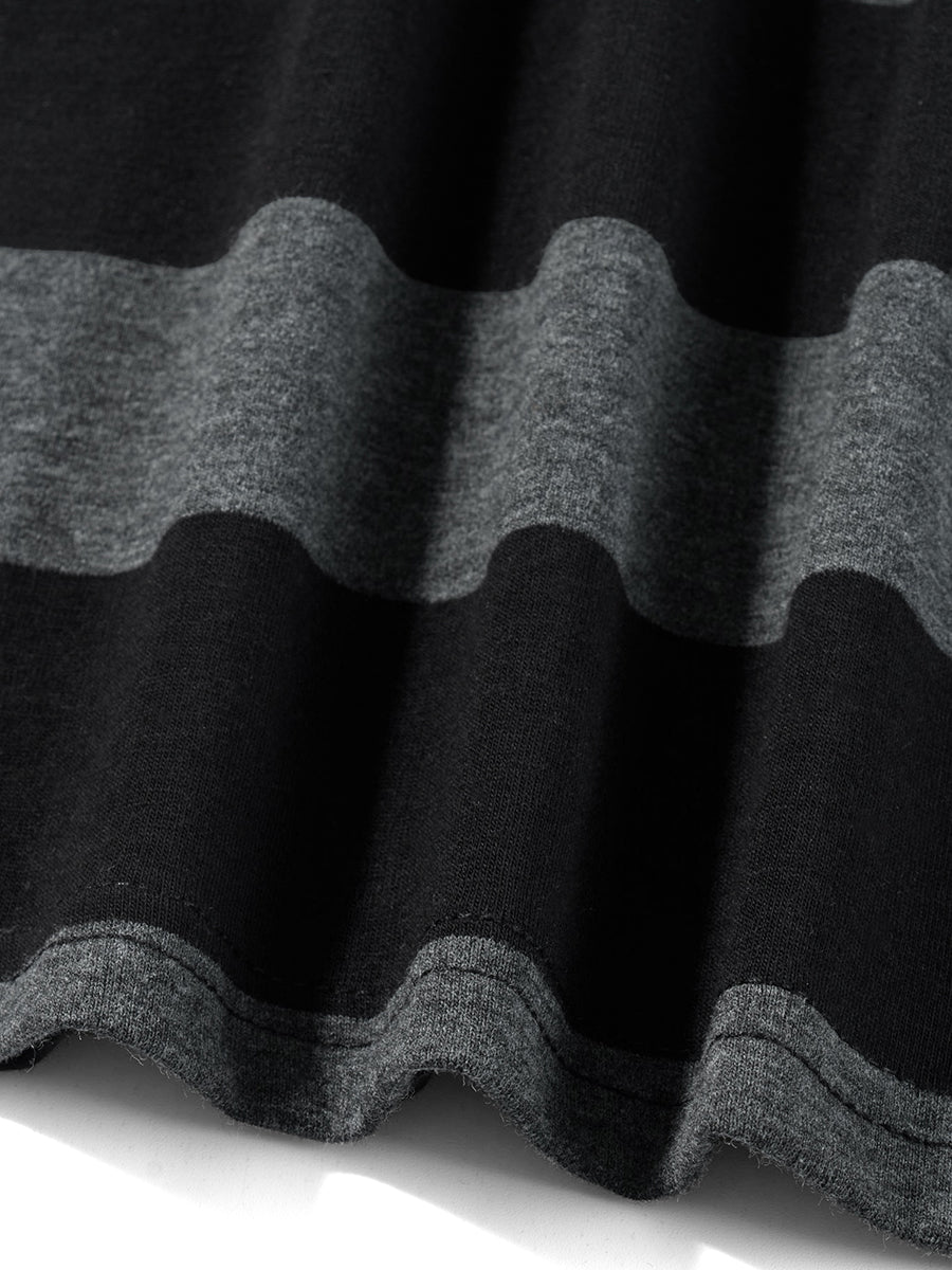 Grey Striped Long Sleeve Tops