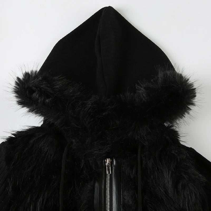 Furry Stitching Zipper Hoodie - PWM