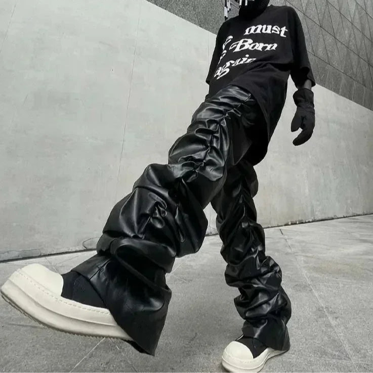 Pleated Leather Pants