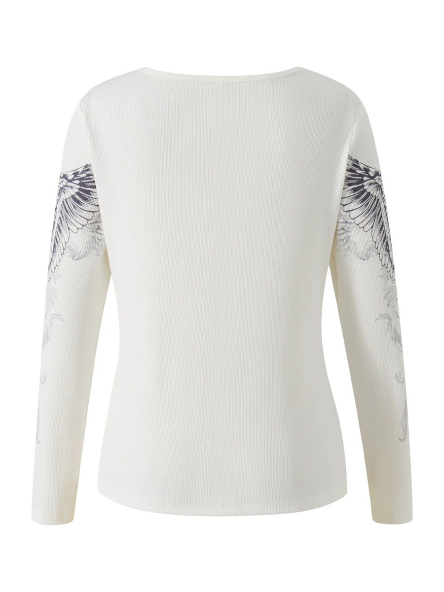 Cross Wings Print Long Sleeve Shirt - PWM