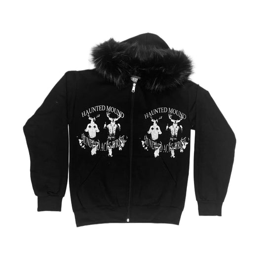 Fur Collar Skull Print Hoodie