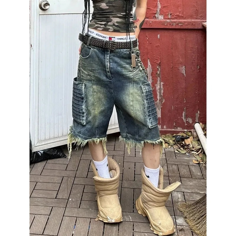 Washed Big Pocket Short Pants
