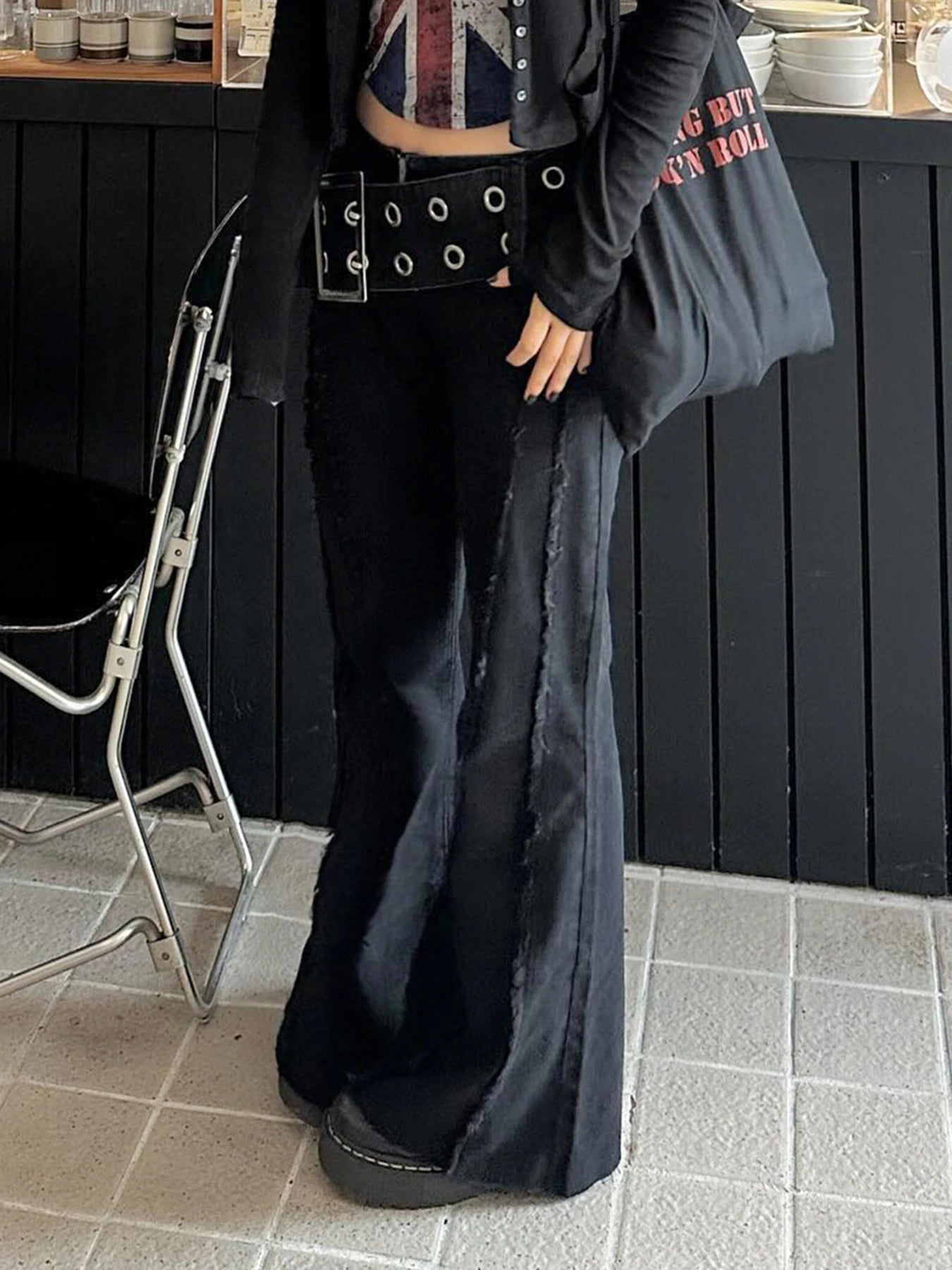 Wide Sashes Metal Buckle Flare Jeans