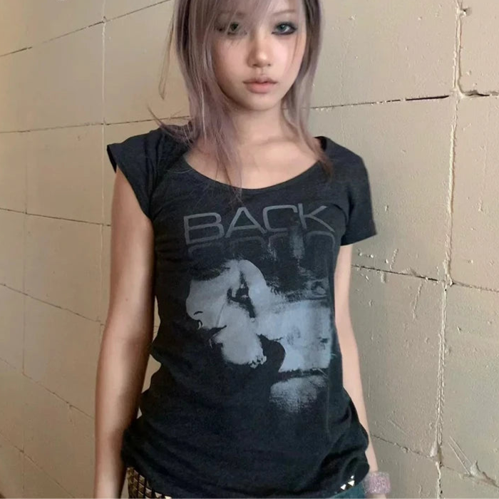 Graphic Print Short Sleeve 2000s T-Shirts