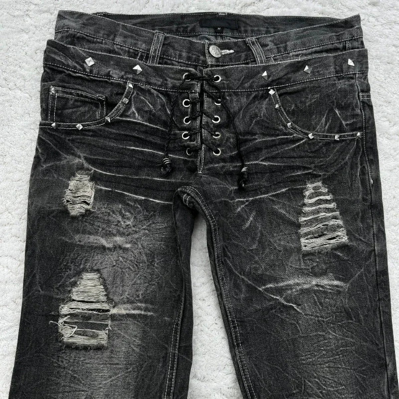 Double Waist Lace Up Jeans - PWM