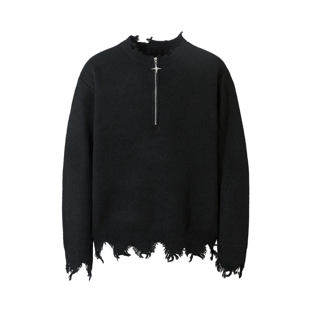 Knitted Zipper Sleeve Pullover Sweater - PWM