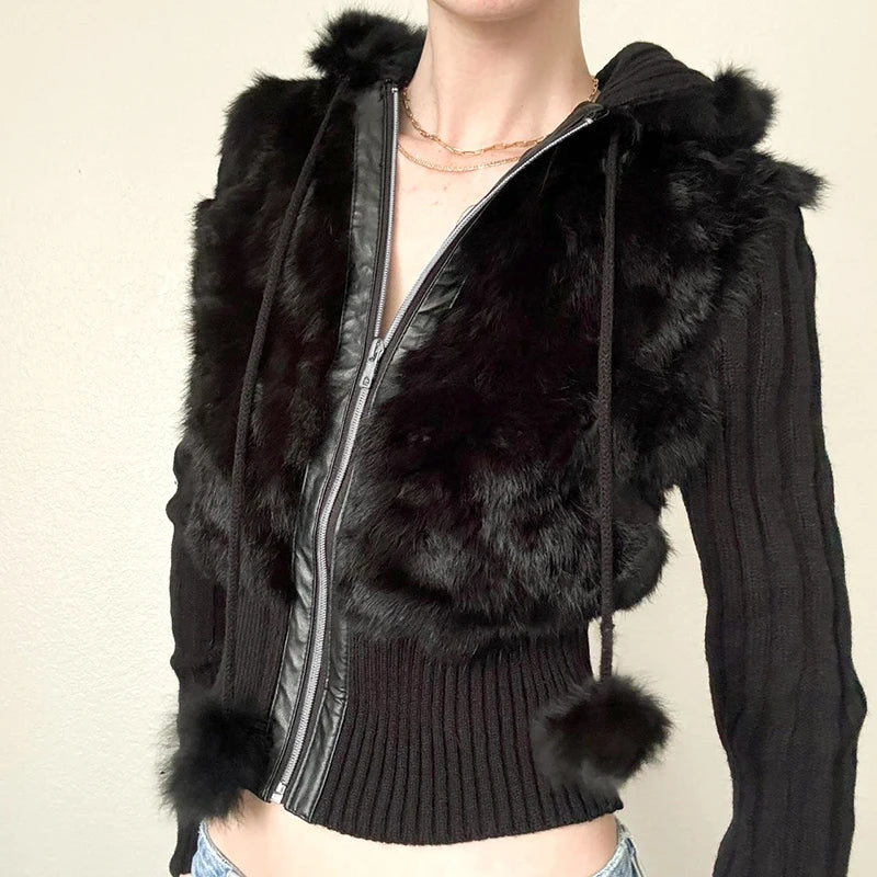 Furry Stitching Zipper Hoodie - PWM