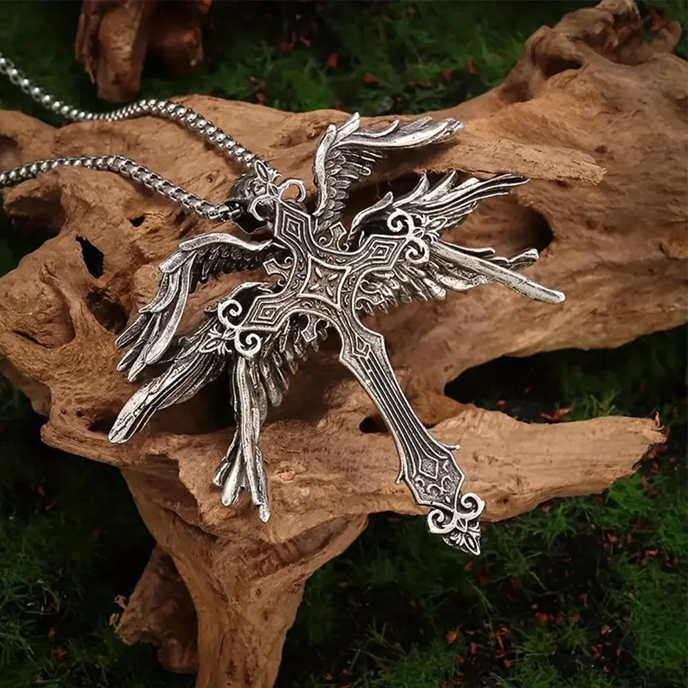 Angel Wings Cross Pendant Necklace - PWM