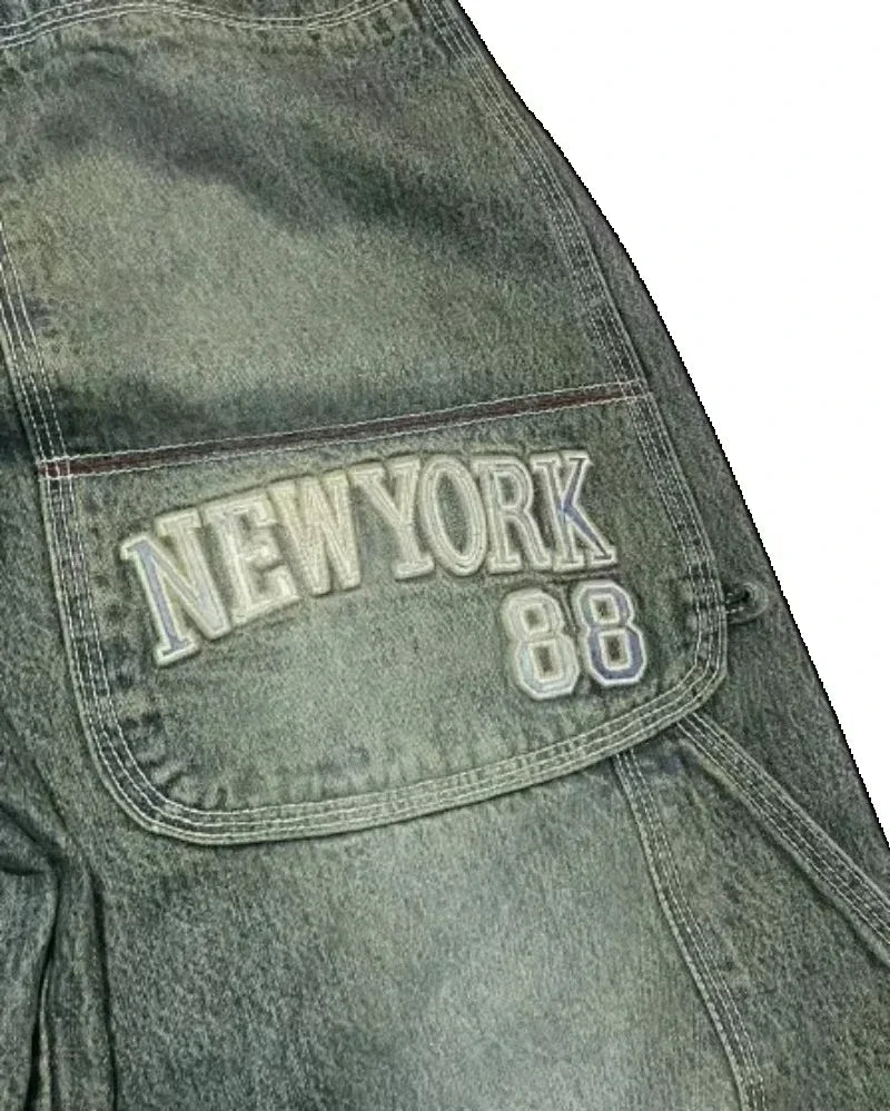 Letter Embroidery Baggy Jeans