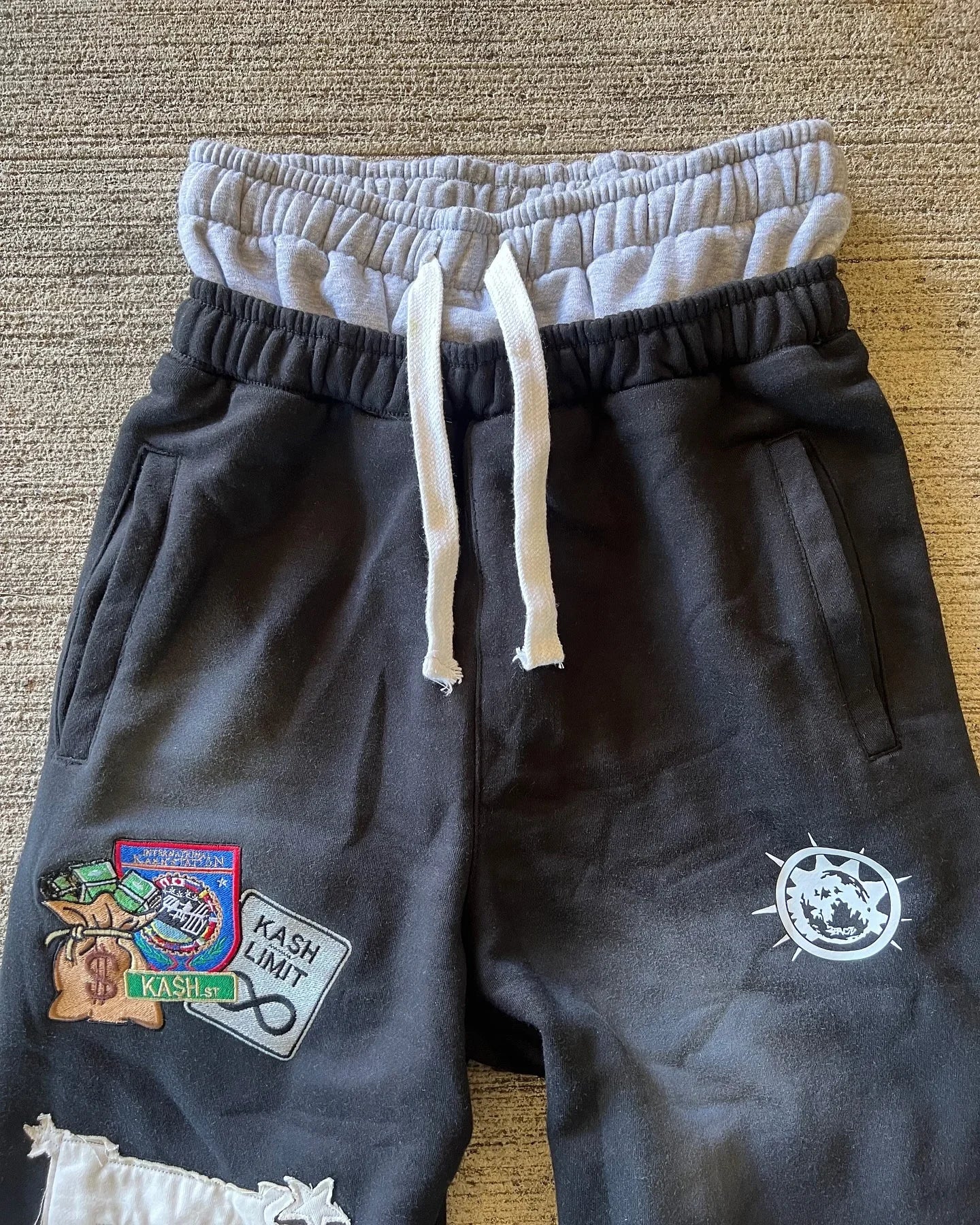 Letter Patch Double Layer Sweat Pants - PWM