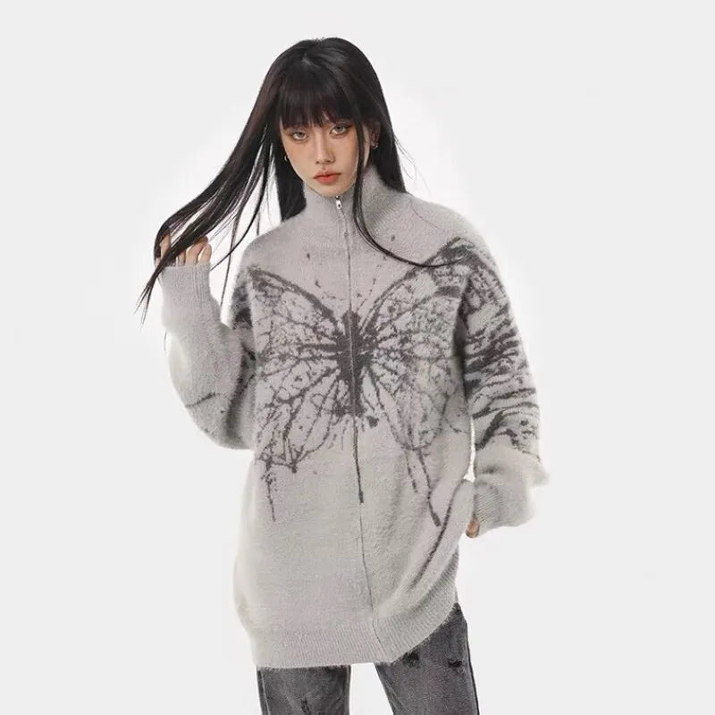 Butterfly Graphic Zip Up Sweater - PWM