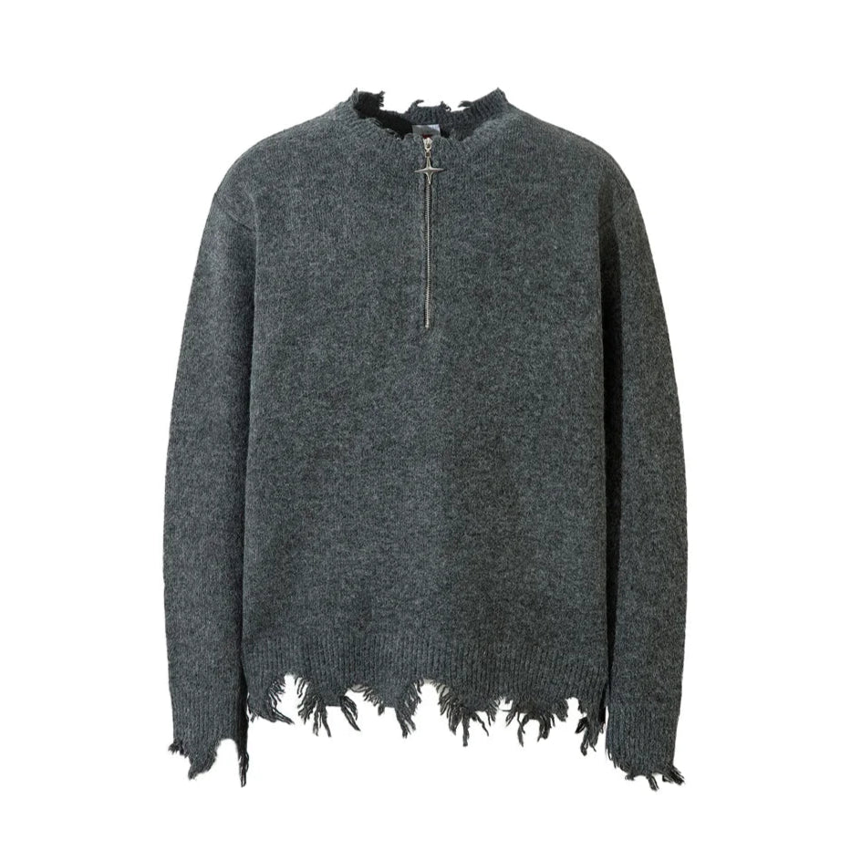 Knitted Zipper Sleeve Pullover Sweater - PWM
