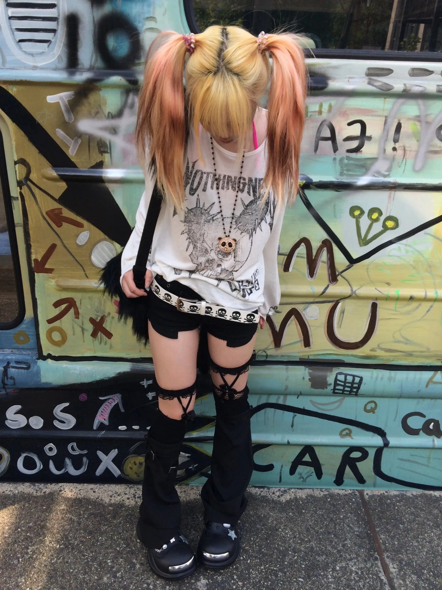 Trashy Skull Print Long Sleeve Tops