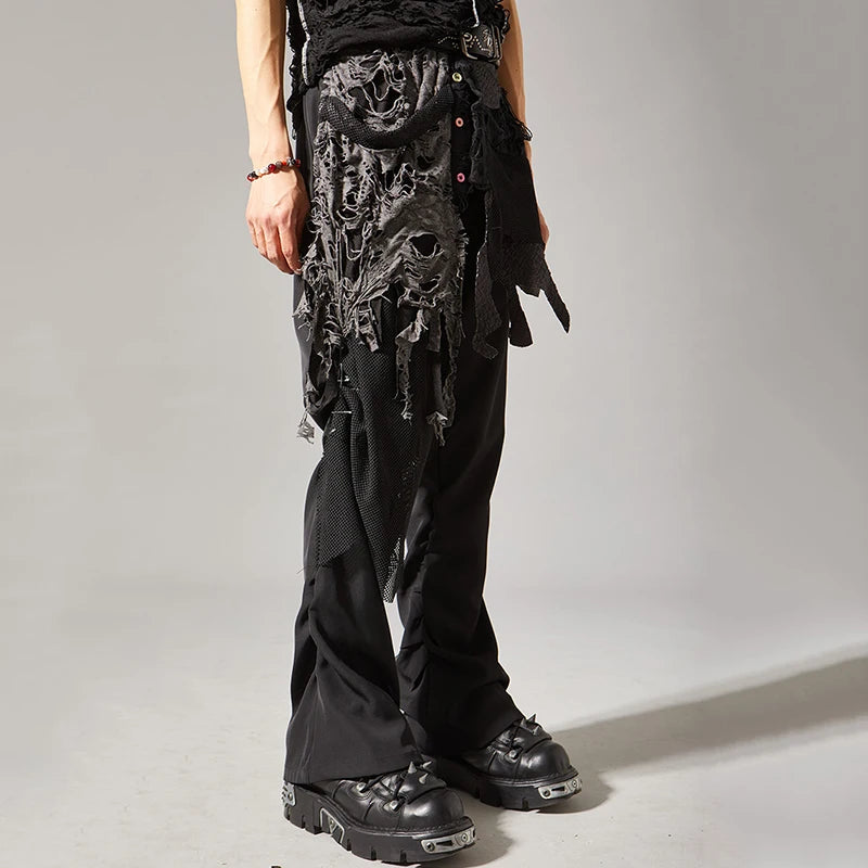 Layered Patchwork Flare Pants