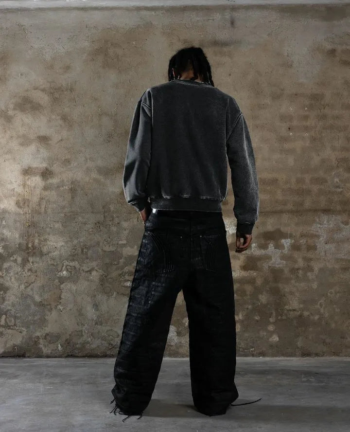 Washed Distressed Cotton Crew Neck Sweater - PWM