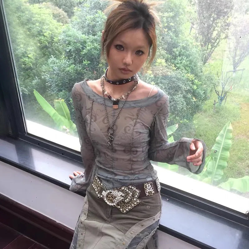 Toxic Pattern Mesh Tops