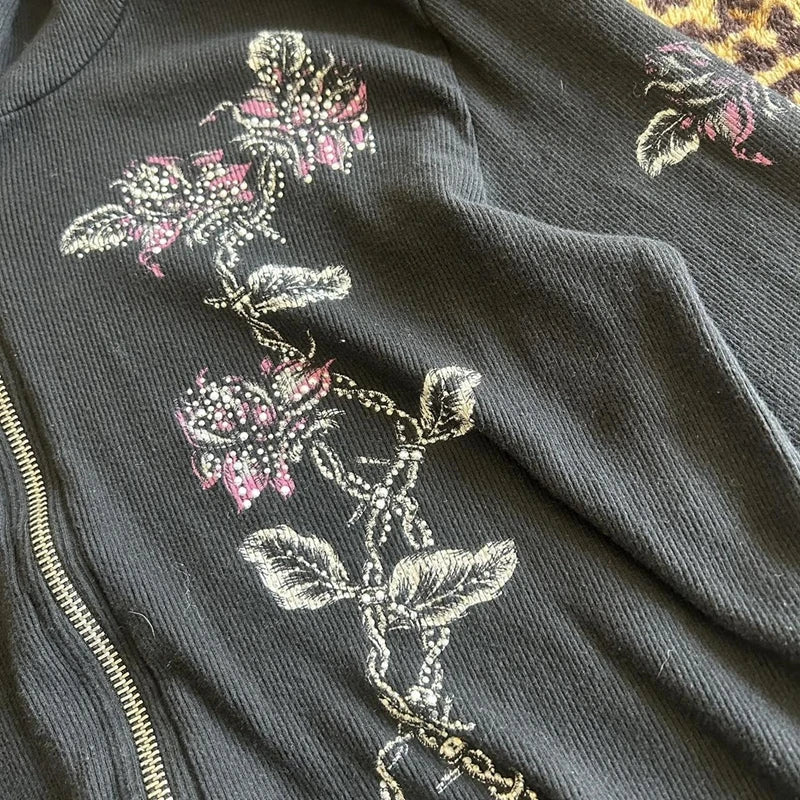 Flower Wings Print Slim Fit Hoodie