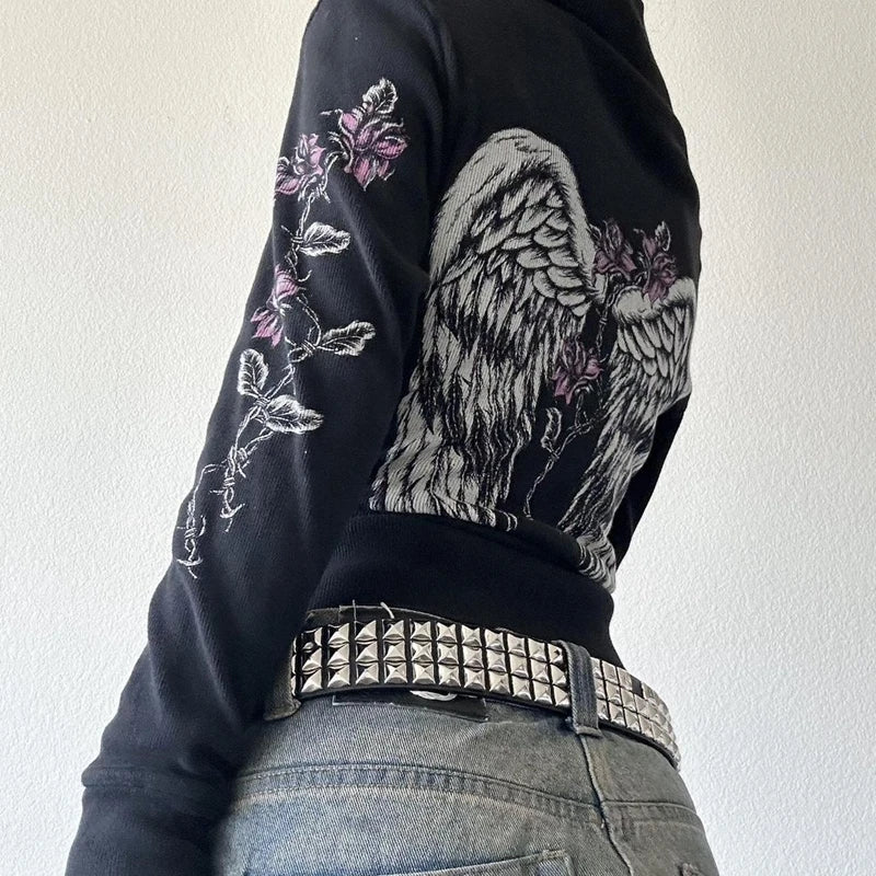 Flower Wings Print Slim Fit Hoodie