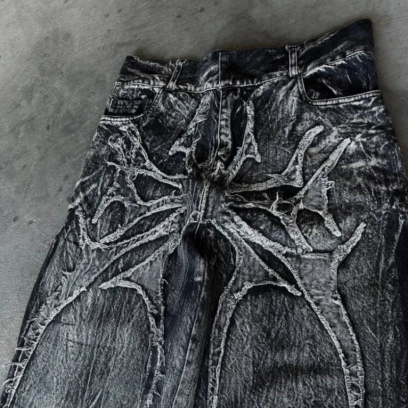 Splicing Embroidery Pattern Baggy Jeans