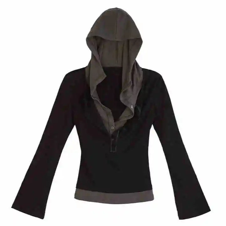 Fake Two Pieces Crop Hooded Top