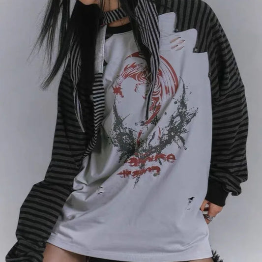 Patchwork Striped Long Sleeve Top - PWM