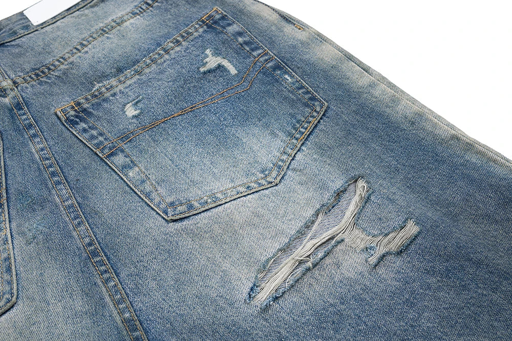 Damaged Hole Baggy Wide Leg Jeans - PWM