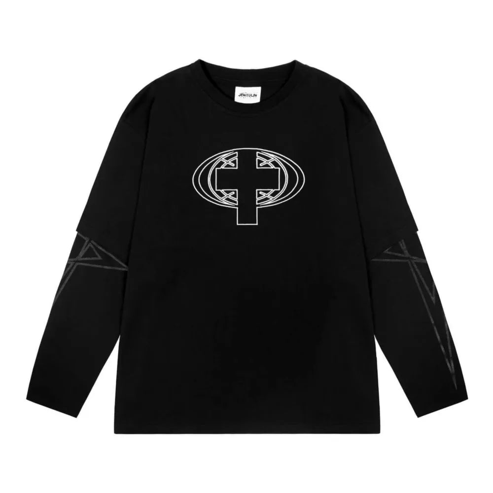 Fake Two Pieces Gothic Long Sleeve Tops