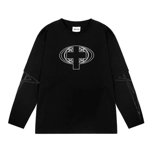 Fake Two Pieces Gothic Long Sleeve Tops