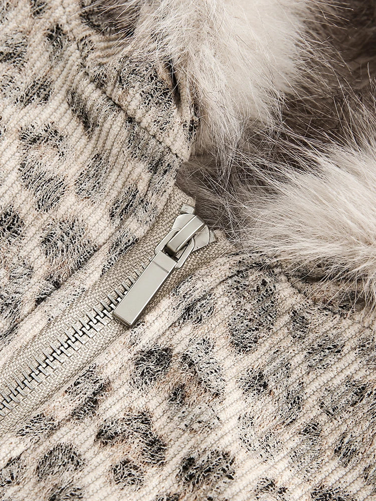 Leopard Print Fur Collar Hooded Jacket - PWM