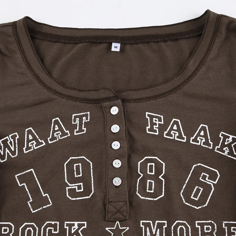 Slim Fit Letter Print Long Sleeves Tops - PWM