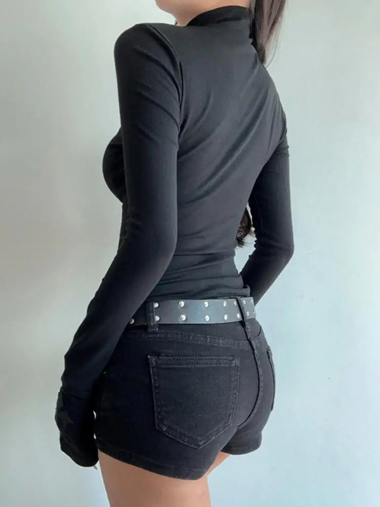 Stretch Black Gothic Cross Tops