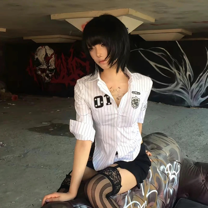 Y2k Japanese Striped Shirt