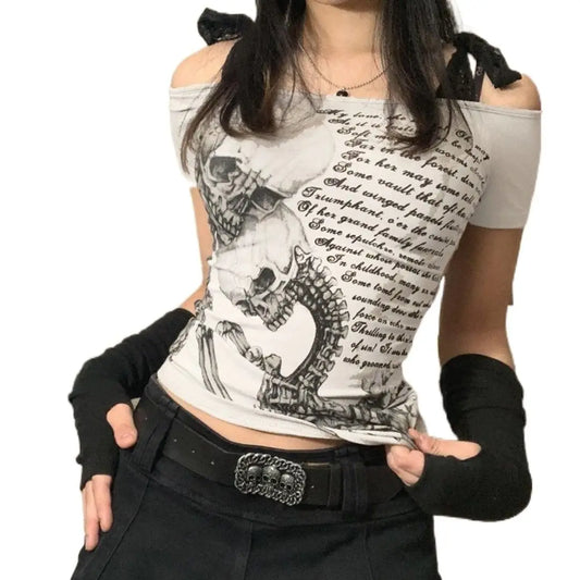 Lace Patchwork Bandage Crop T-Shirts