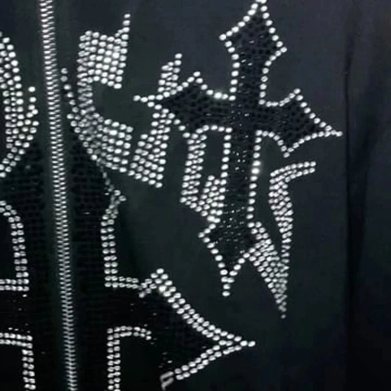 Rhinestones Cross Zipper Hoodie - PWM