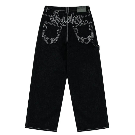 Embroidered White Lining Straight Jeans
