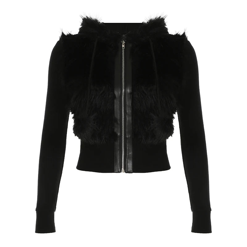 Furry Stitching Zipper Hoodie - PWM