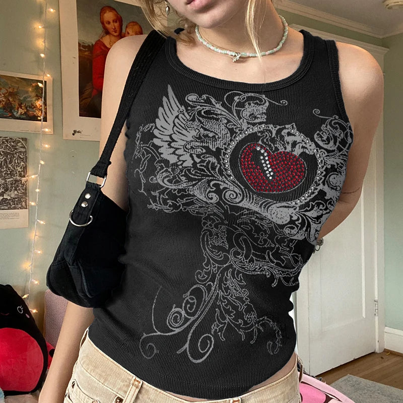 Rhinestones Print Crop Top - PWM