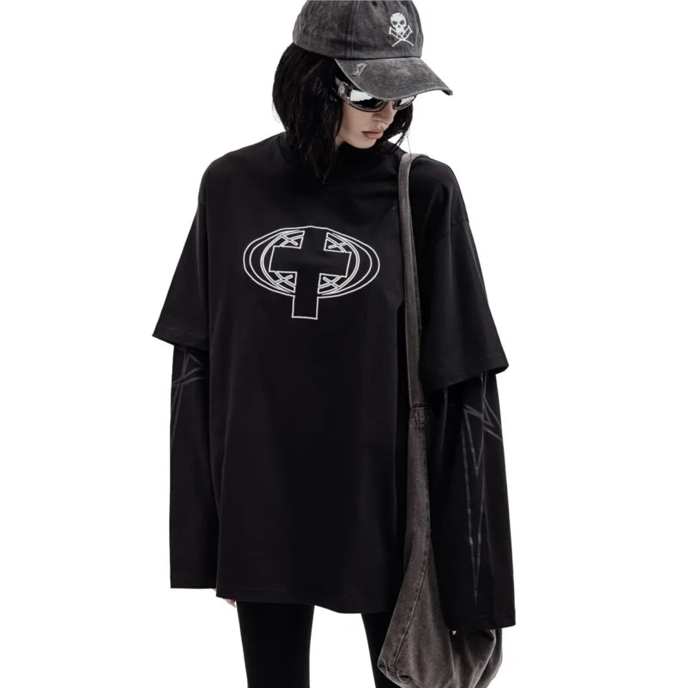 Fake Two Pieces Gothic Long Sleeve Tops