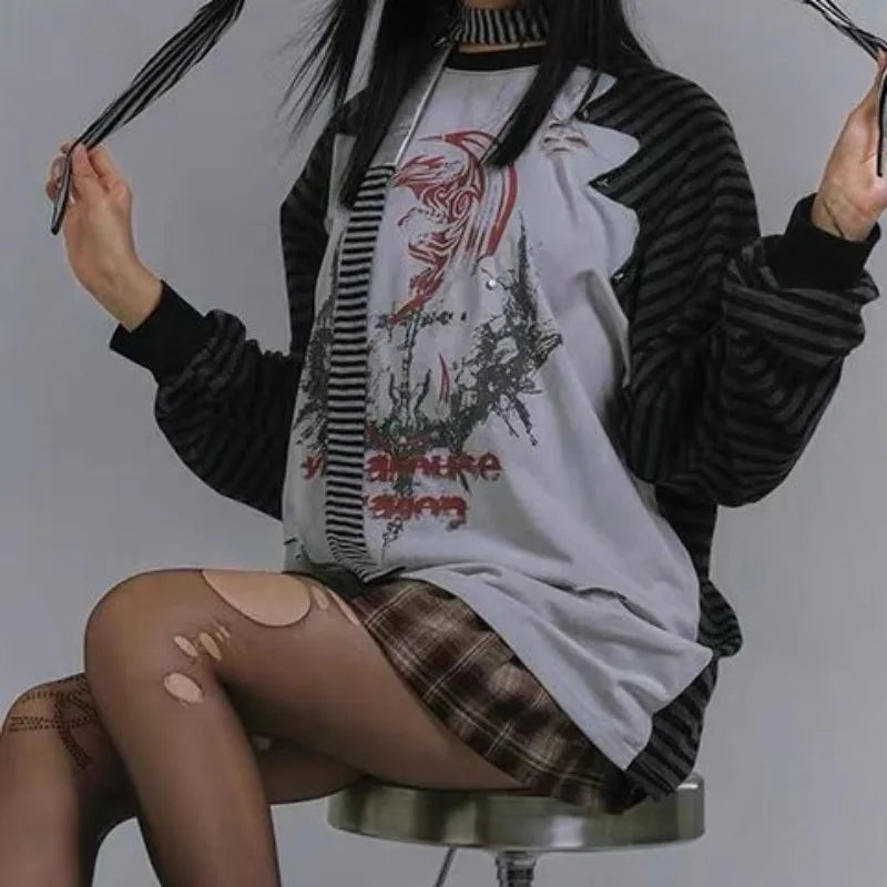Patchwork Striped Long Sleeve Top - PWM