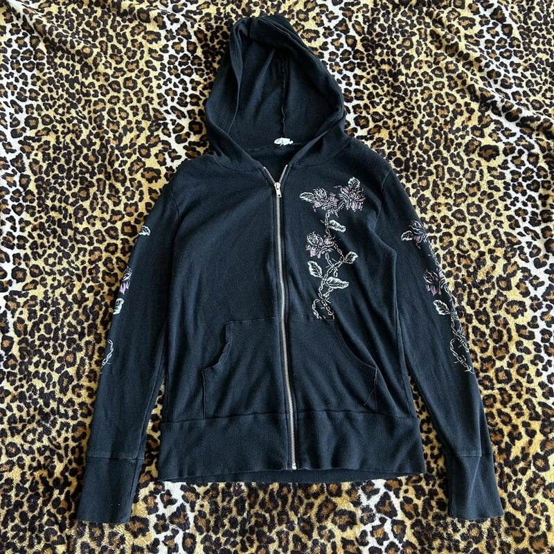 Flower Wings Print Slim Fit Hoodie