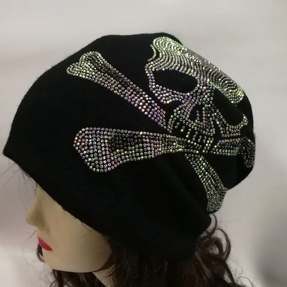 Skull Rhinestone Knitted Beanie - PWM
