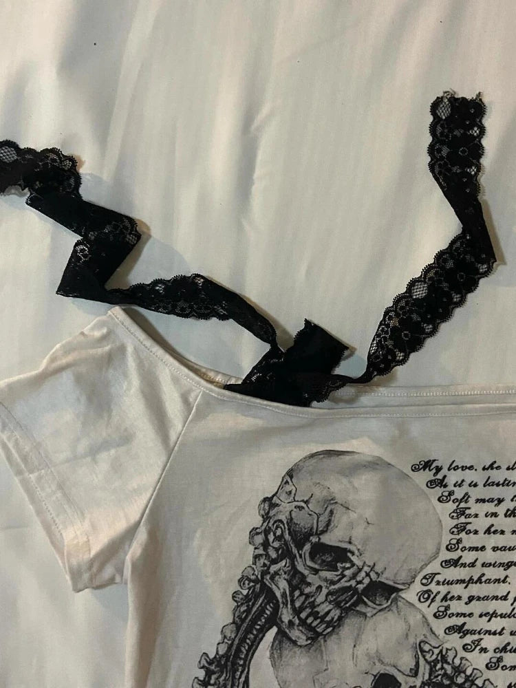 Lace Patchwork Bandage Crop T-Shirts